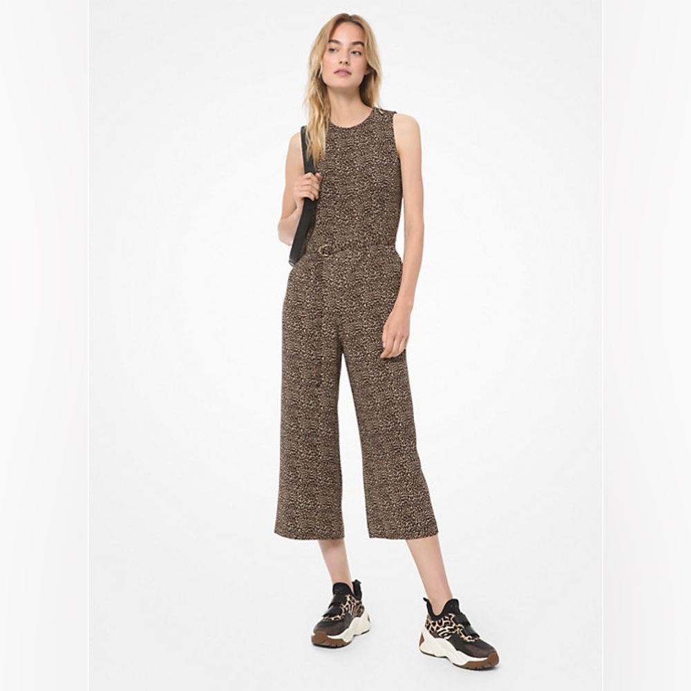 Michael Kors Mini Leopard Cropped, Belted Jumpsuit